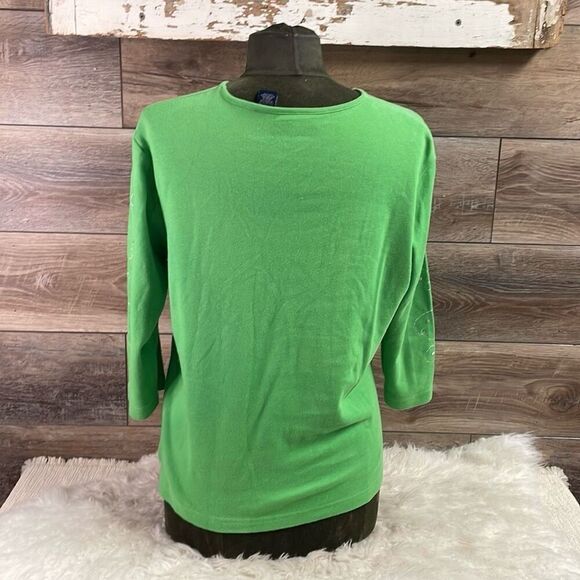 CB CASUAL Women’s Embroidered Flamingo Santa Hats Holiday Christmas Top Size Med - Picture 5 of 6